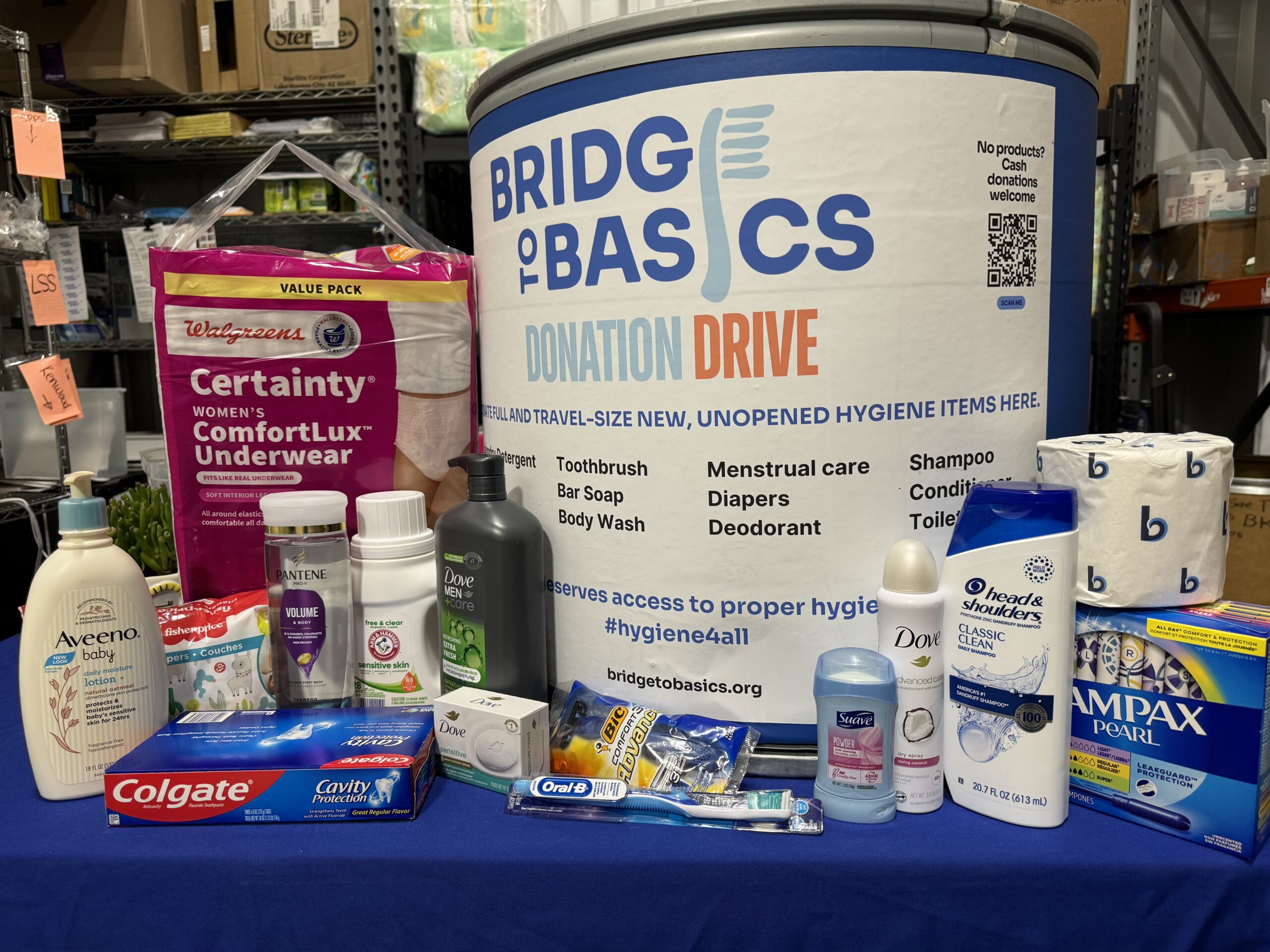 hygiene donation bin full of personal hygiene items