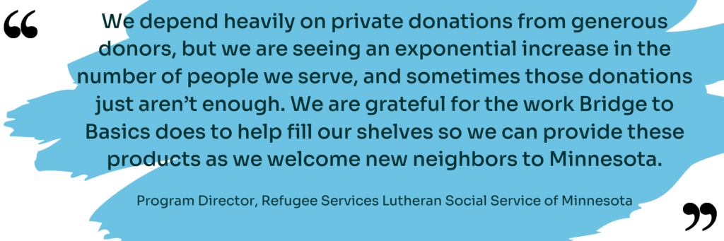 quote from Lutheran Social Service Refugee Services with hygiene provisions for new community members